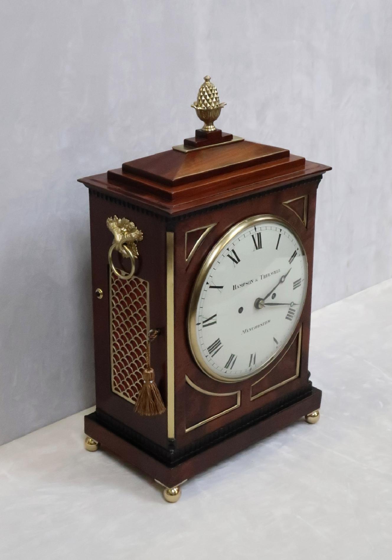 Brass English George III Mahogany Bracket Clock by Hampson & Thelwell For Sale