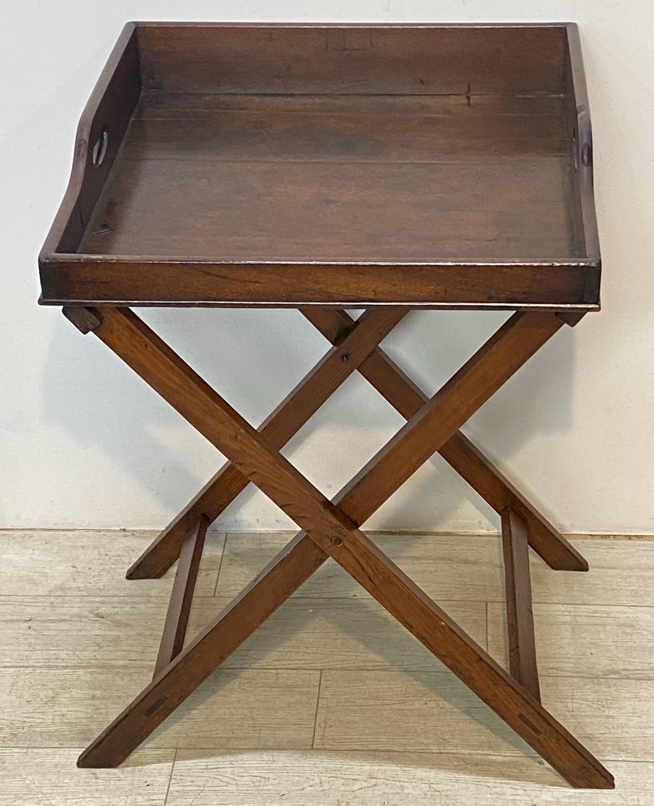 19th Century English George III Mahogany Butler's Tray Table on Folding Stand For Sale