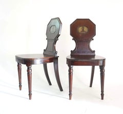 English George III Mahogany Hall Chairs with Adair Armorials, Pair, circa 1805