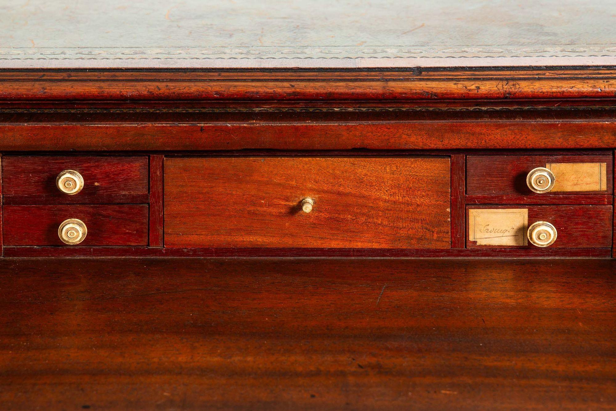 English George III Mahogany & Leather Pedestal “Rent” Writing Desk ca. 1800 For Sale 8