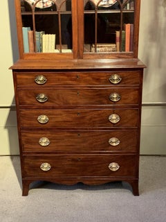 English George III Mahogany Secretary Bookcase with Original Brasses, circa 1790