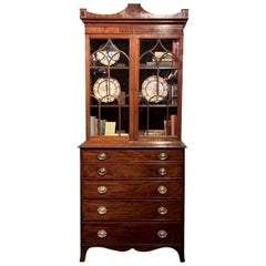 English George III Mahogany Secretary Bookcase with Original Brasses, circa 1790