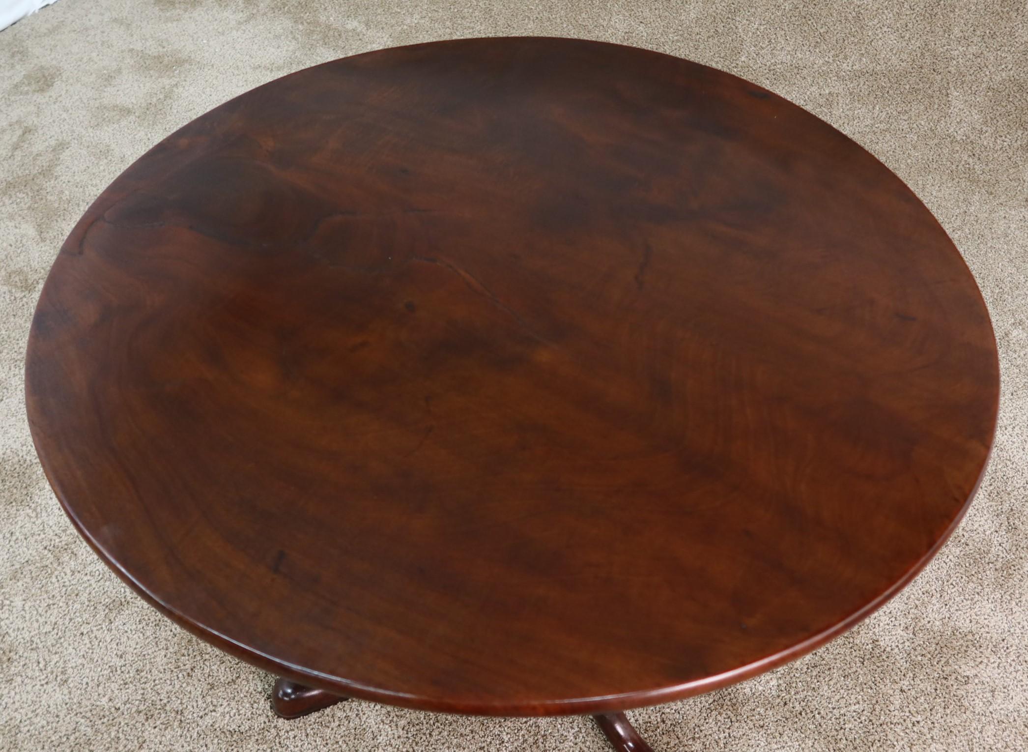 Hand-Crafted English George III Mahogany Tilt-Top Tea Table with Well-Carved Base, circa 1780 For Sale