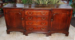 English George III Oak Breakfront Low Dresser with Drawers and Cupboards