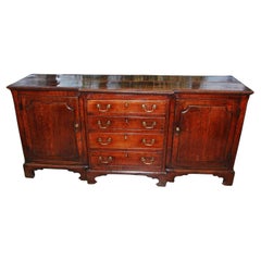 English George III Oak Breakfront Low Dresser with Drawers and Cupboards