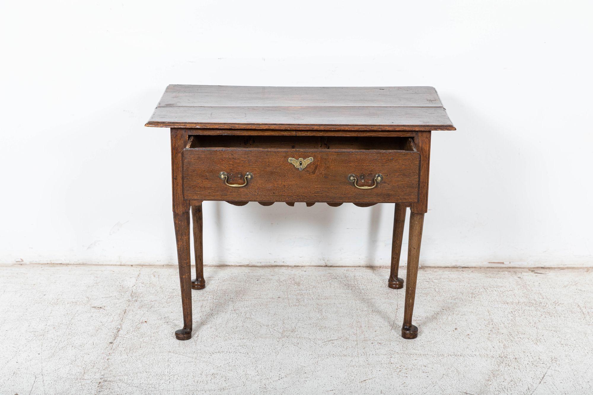 Circa 1770
George III Provincial oak & fruitwood side table / low boy
Pegged construction with pad feet
W94 x D57 x H74 cm.
 