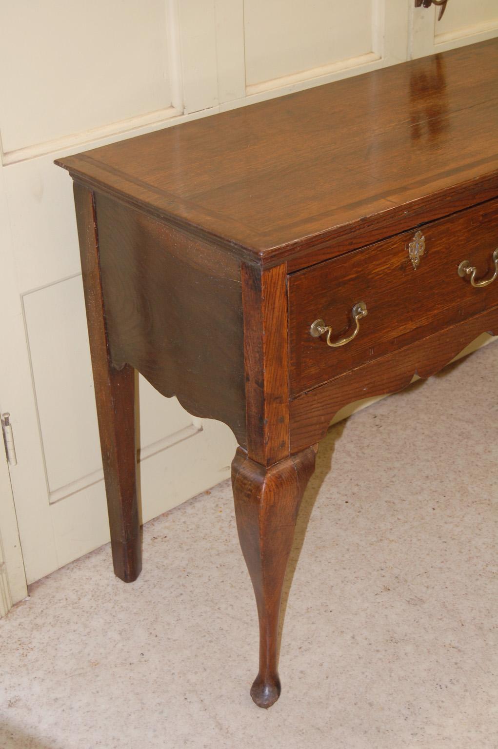 Mahogany English George III Oak Low Dresser with Cabriole Legs, Three Drawers For Sale