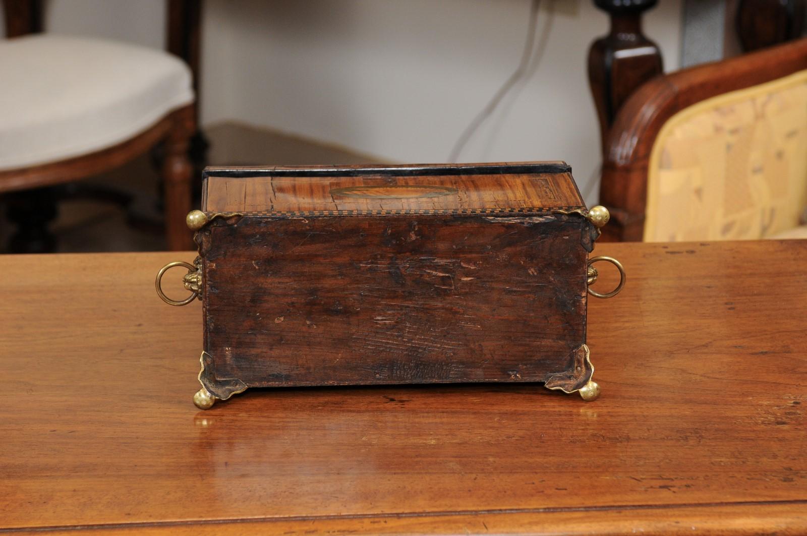 English George III Olive Wood and Shell Inlaid Letter Box, Early 19th Century 11