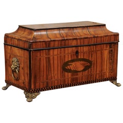English George III Olive Wood and Shell Inlaid Letter Box, Early 19th Century
