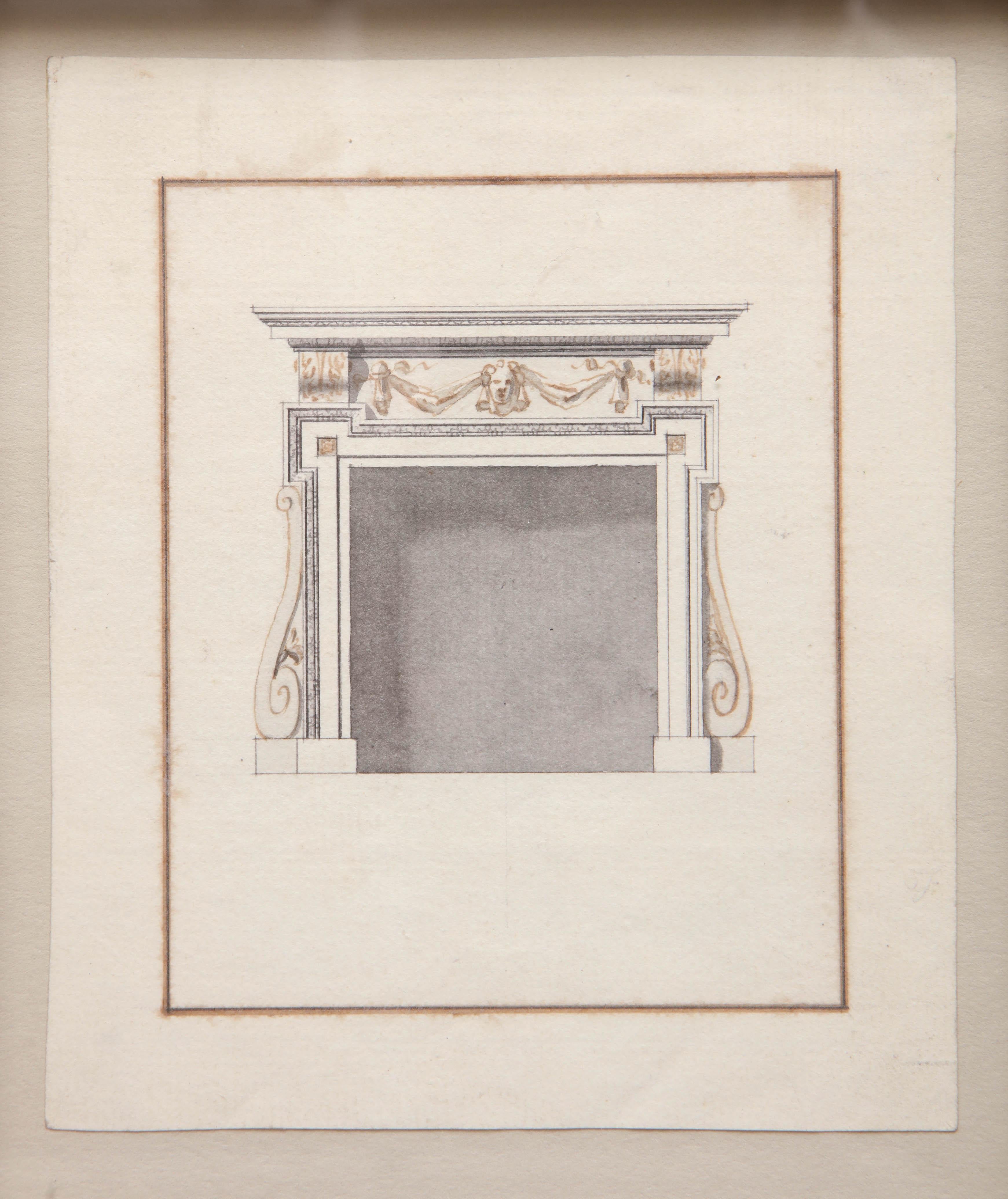 English, George III pen and ink drawings of chimney pieces, third quarter of the 18th century.