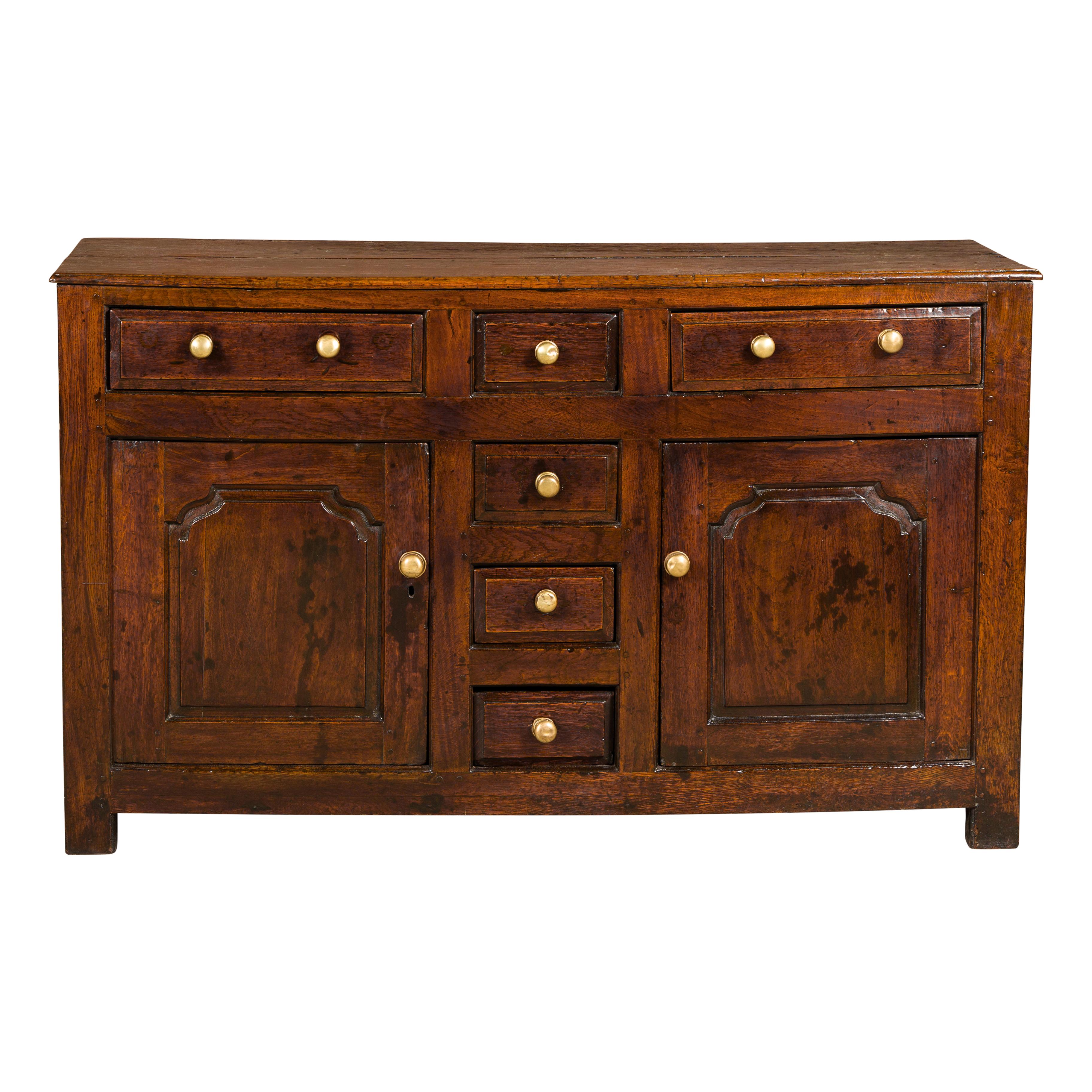 English George III Period 1800s Oak Buffet with Six Drawers and Two Doors For Sale 10