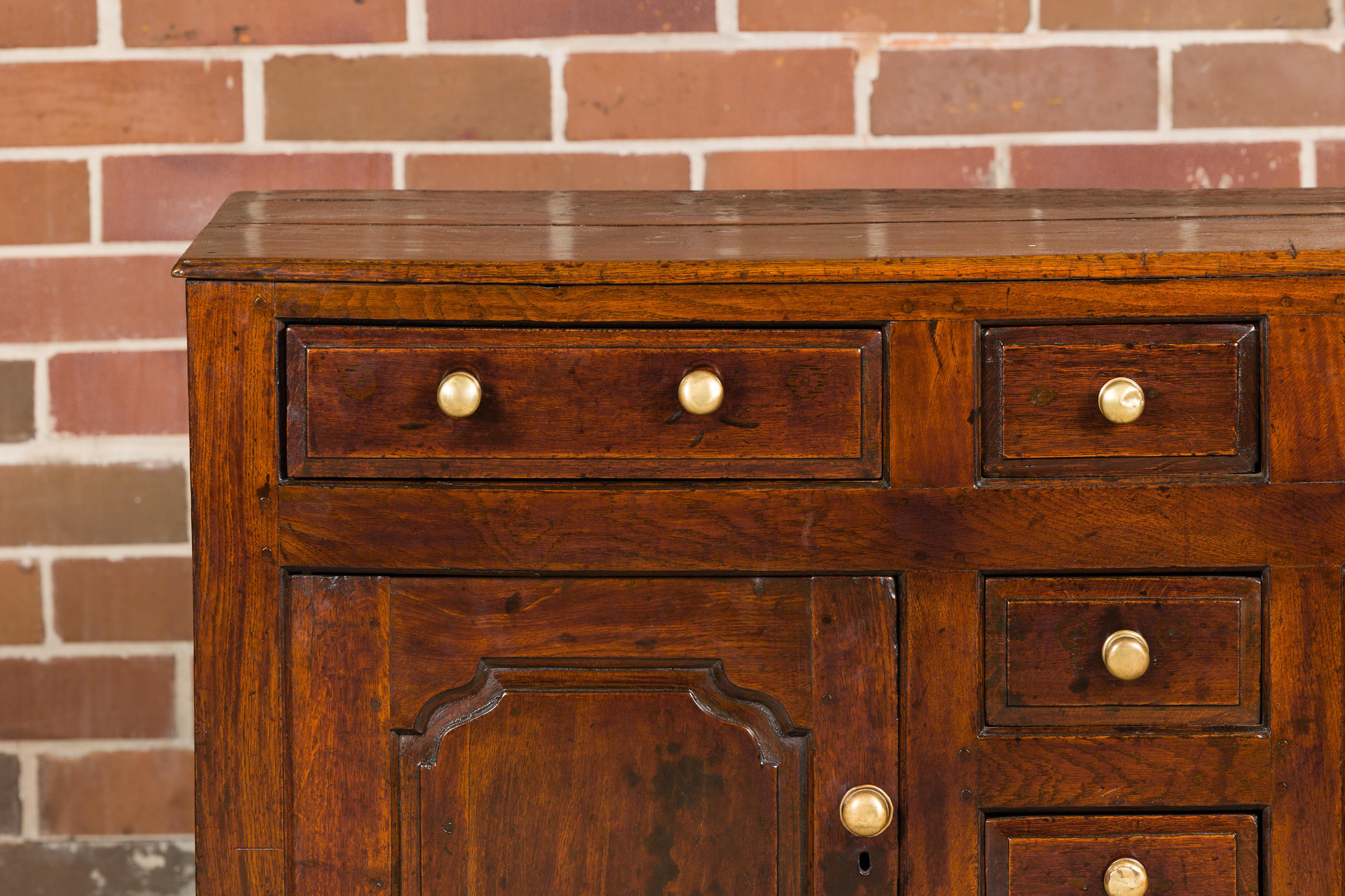 Carved English George III Period 1800s Oak Buffet with Six Drawers and Two Doors For Sale