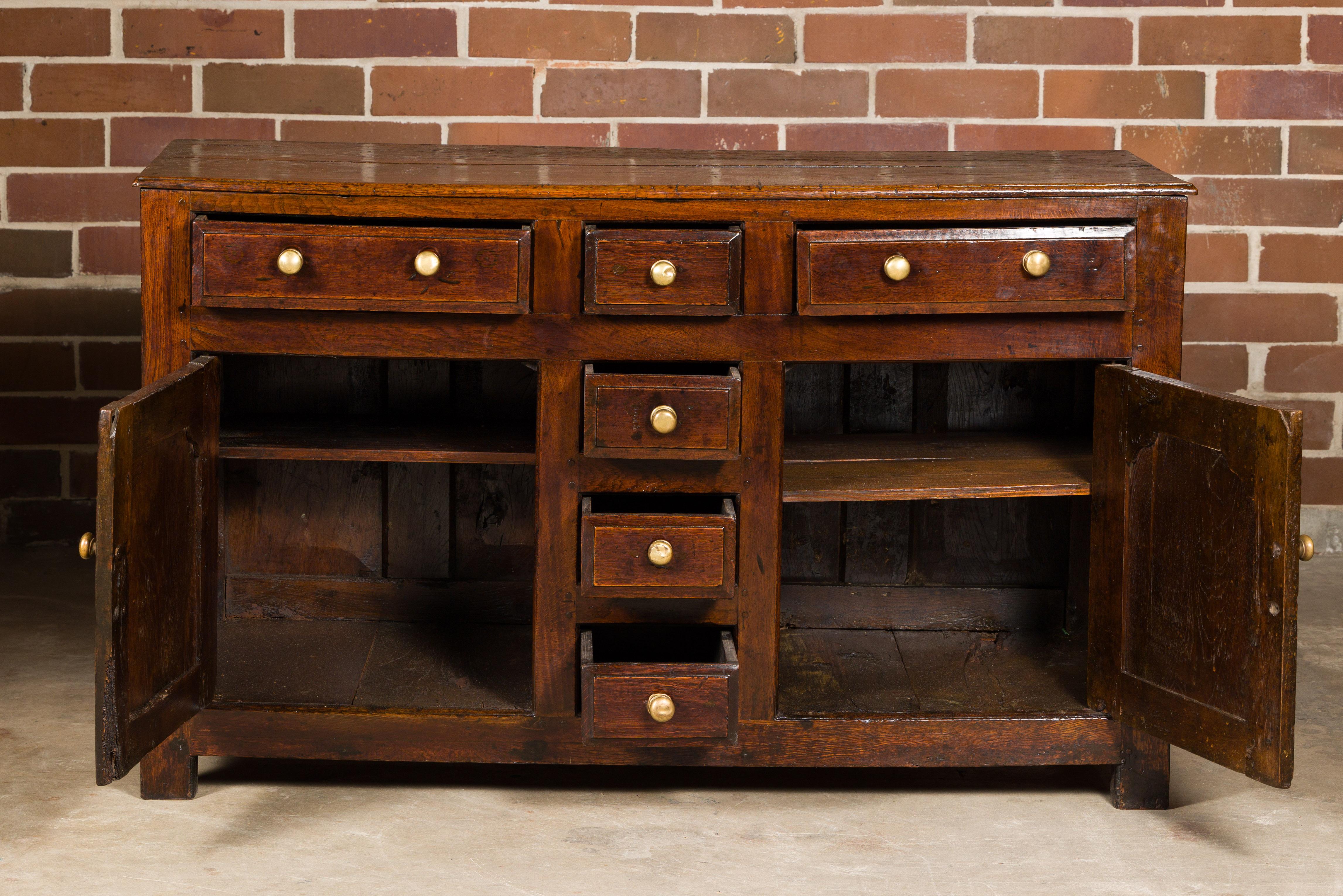 English George III Period 1800s Oak Buffet with Six Drawers and Two Doors For Sale 2