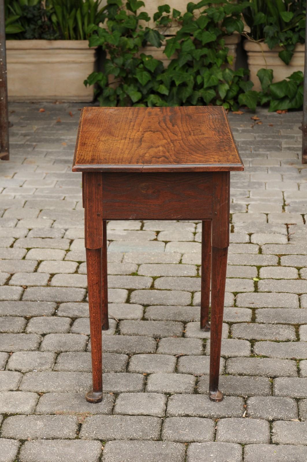 English George III Period 1800s Oak Side Table with Single Drawer and Pad Feet 1
