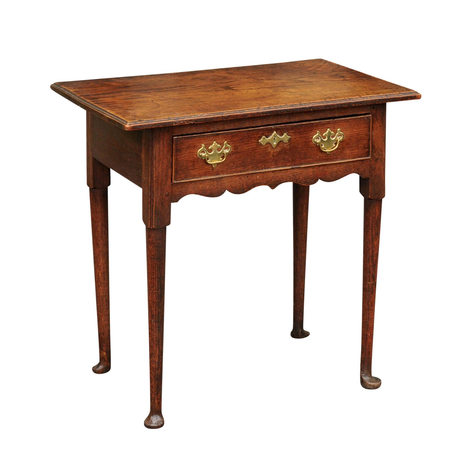 English George III Period 1800s Oak Side Table with Single Drawer and Pad Feet