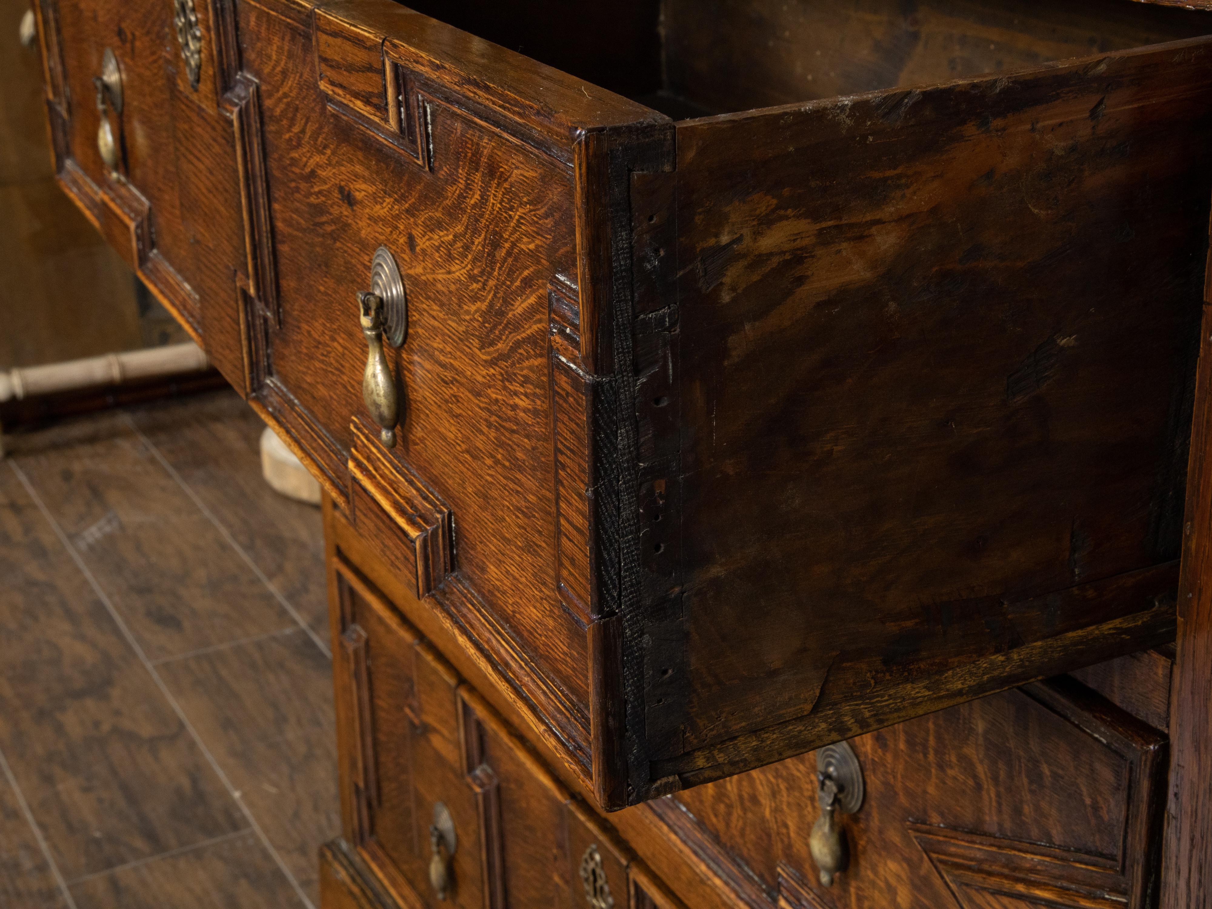 English George III Period 1800s Oak Two Part Geometric Front Five Drawer Chest For Sale 5