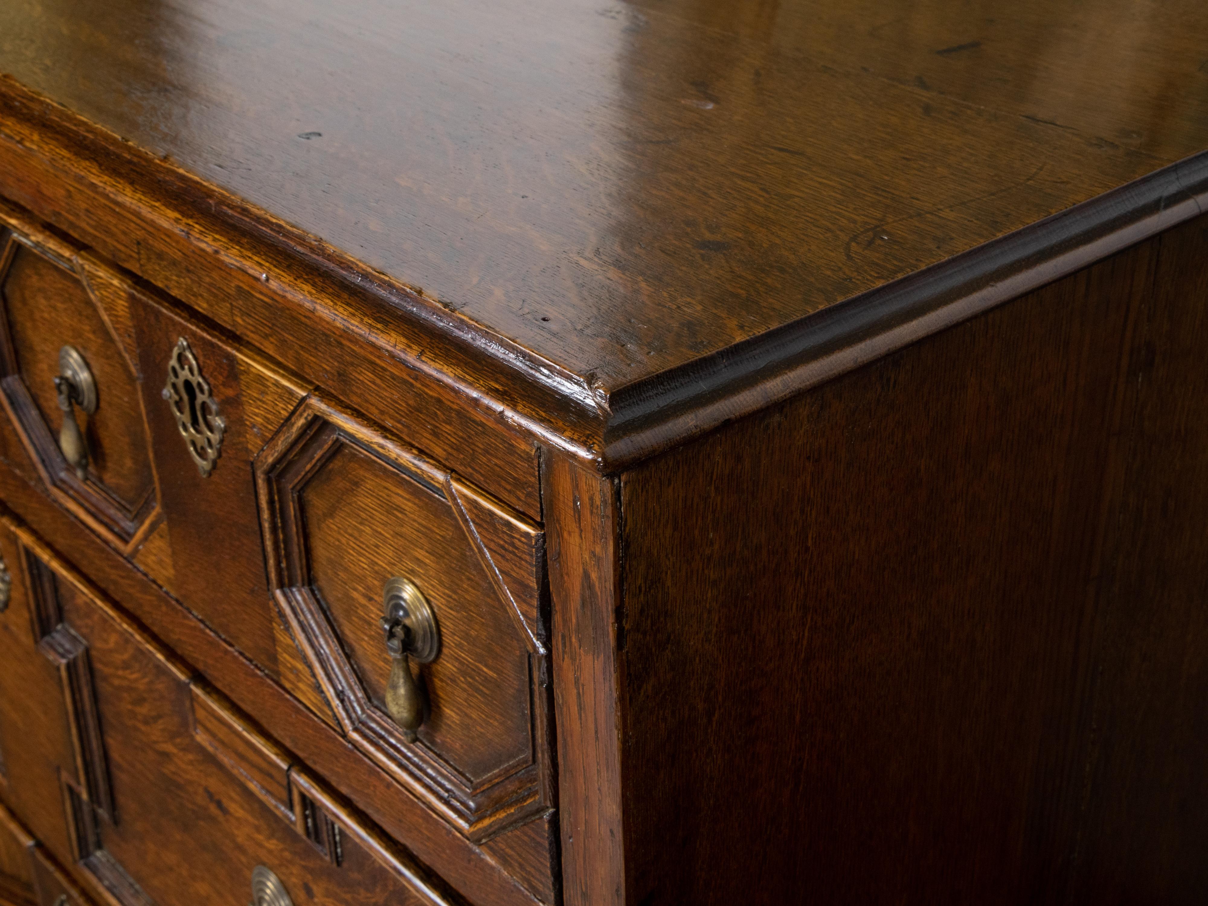 English George III Period 1800s Oak Two Part Geometric Front Five Drawer Chest For Sale 7