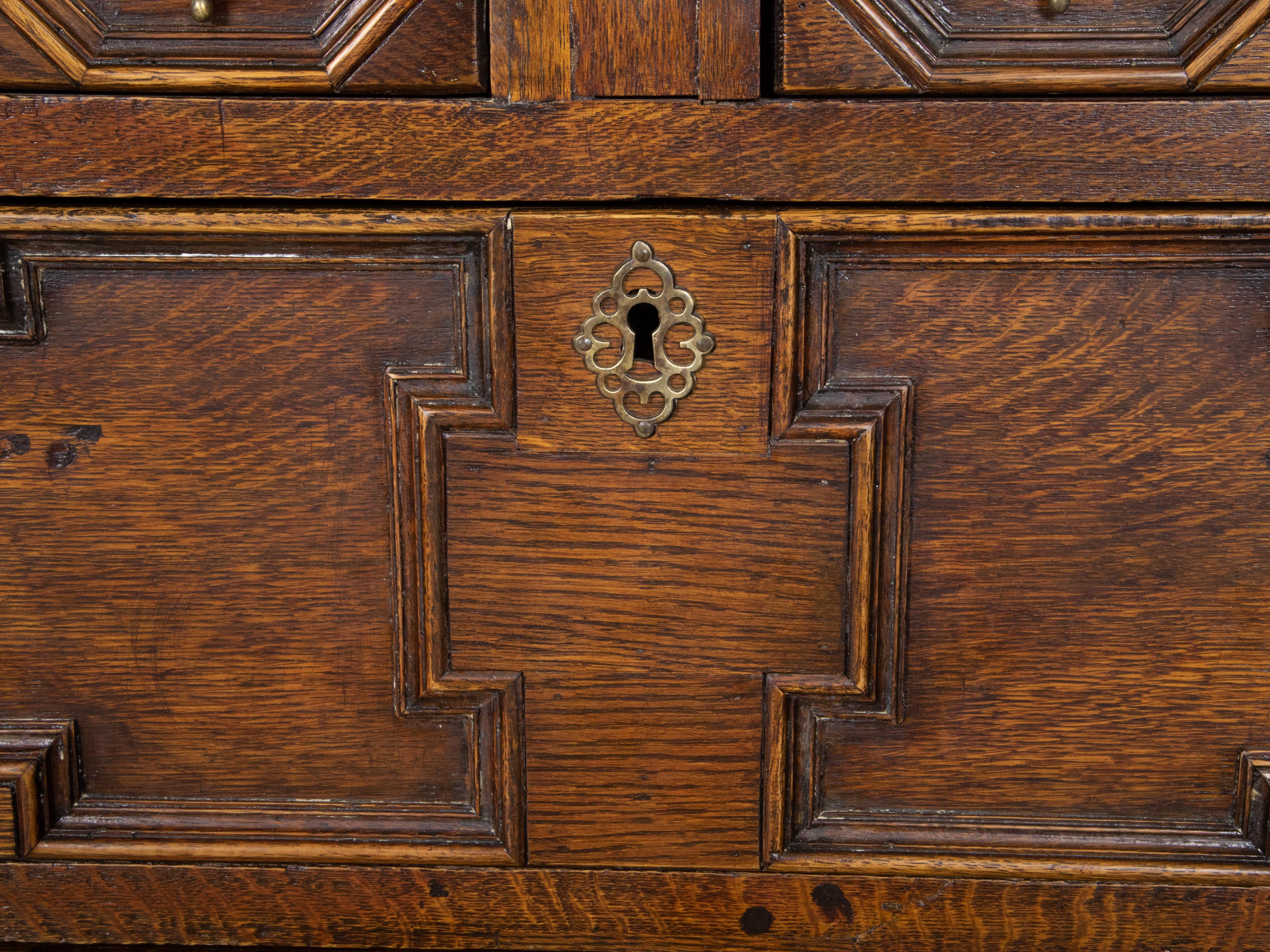 English George III Period 1800s Oak Two Part Geometric Front Five Drawer Chest For Sale 8