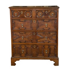 English George III Period 1800s Oak Two Part Geometric Front Five Drawer Chest