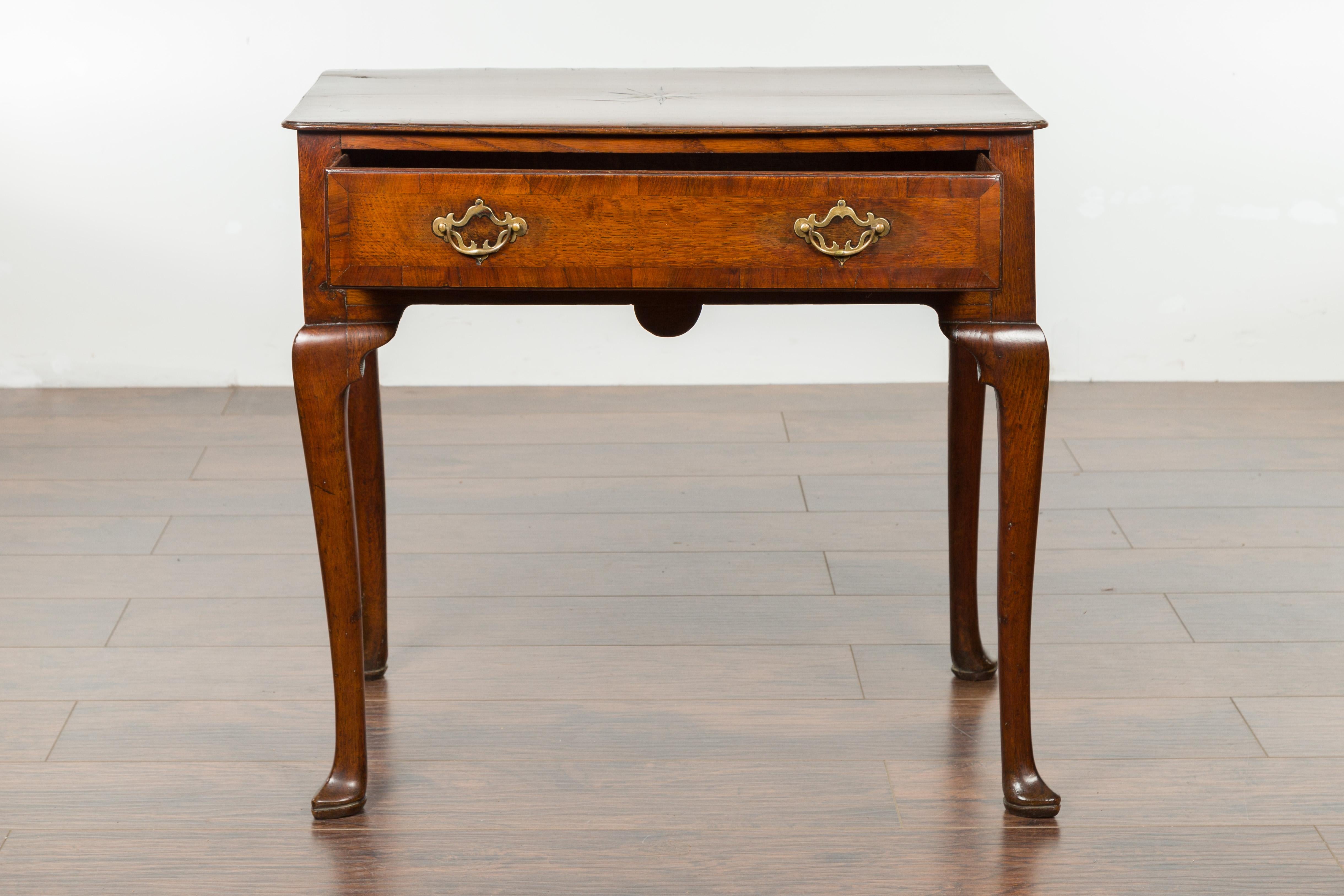 English George III Period 1810s Oak Lowboy with Single Drawer and Star Inlay 9