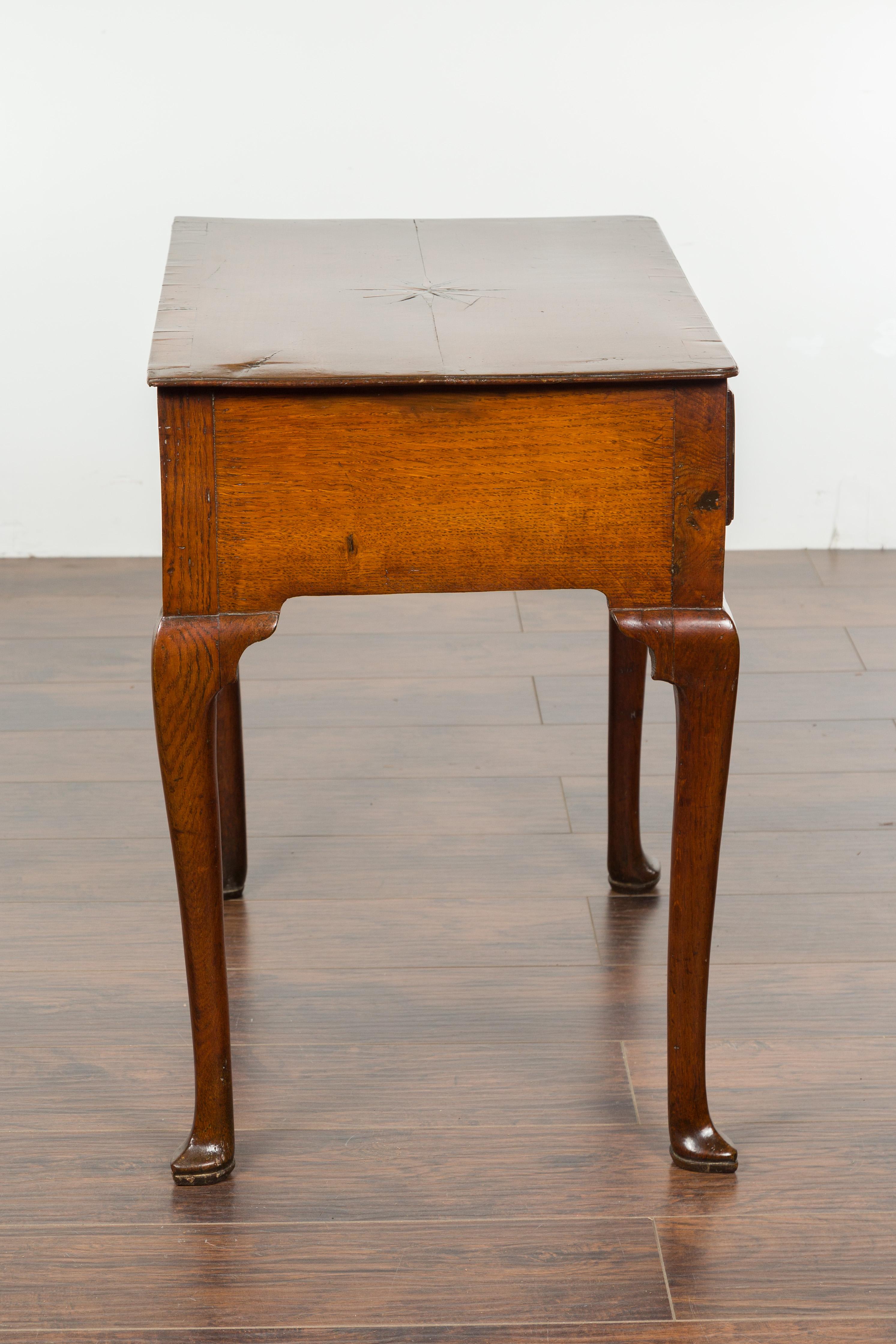 English George III Period 1810s Oak Lowboy with Single Drawer and Star Inlay 11