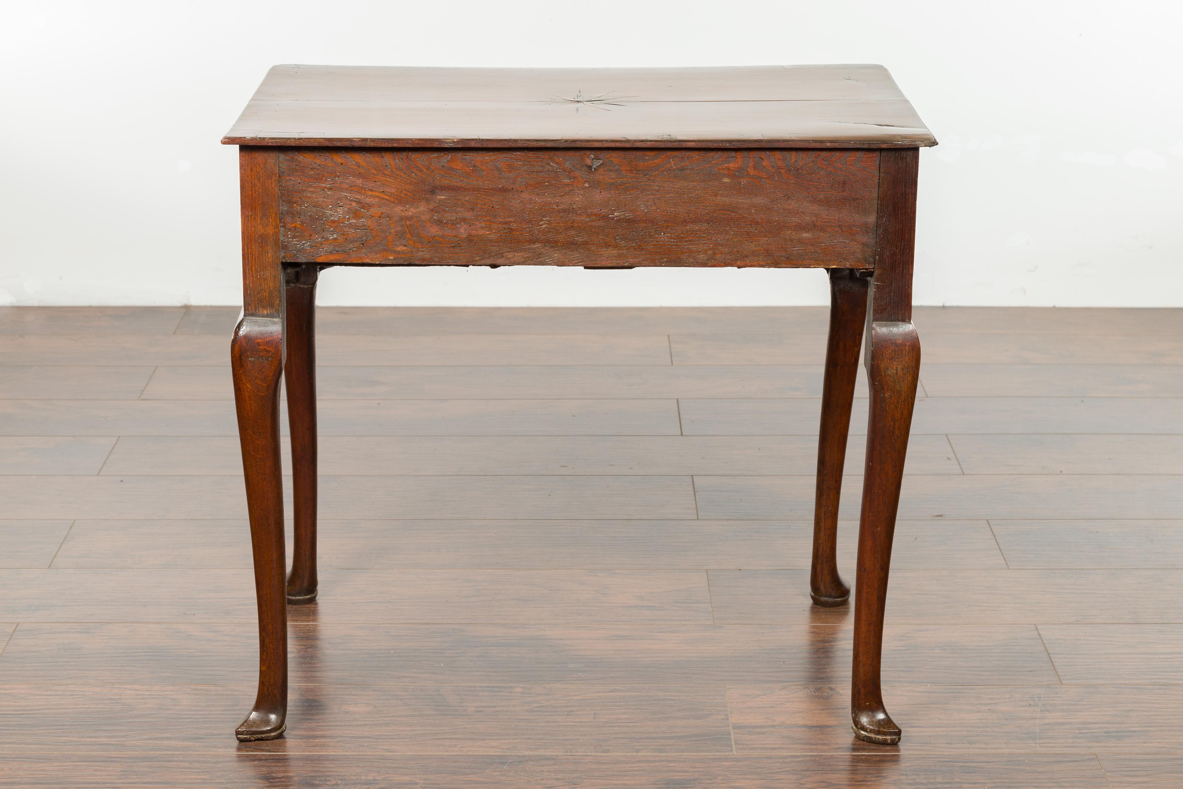 English George III Period 1810s Oak Lowboy with Single Drawer and Star Inlay 12