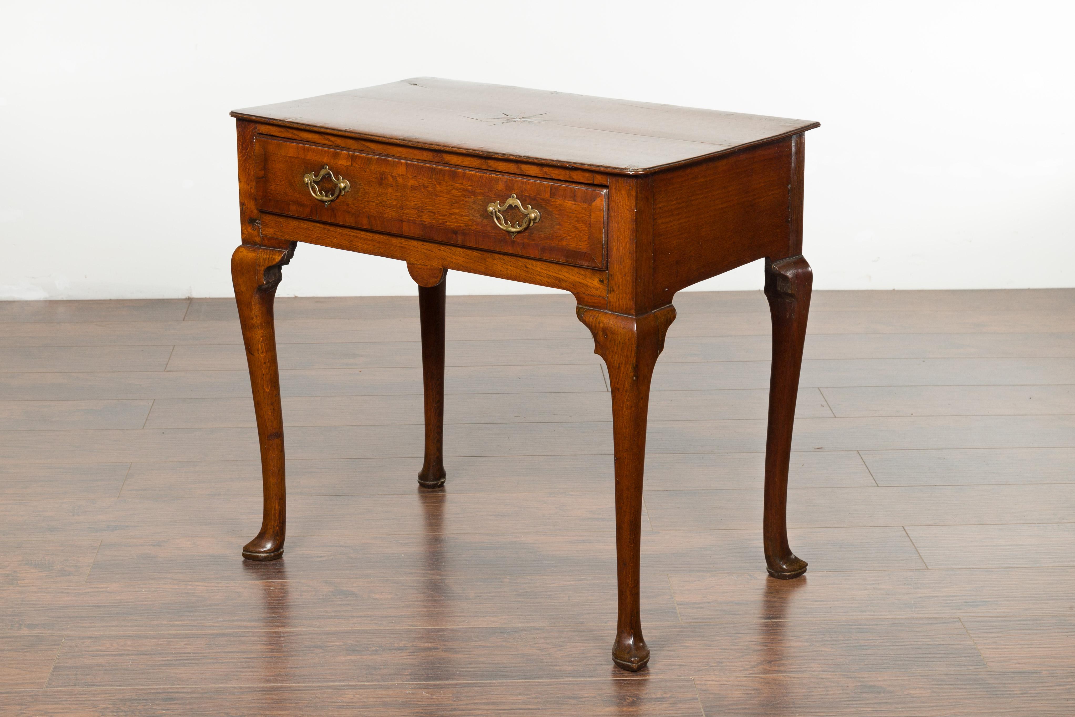 English George III Period 1810s Oak Lowboy with Single Drawer and Star Inlay 14