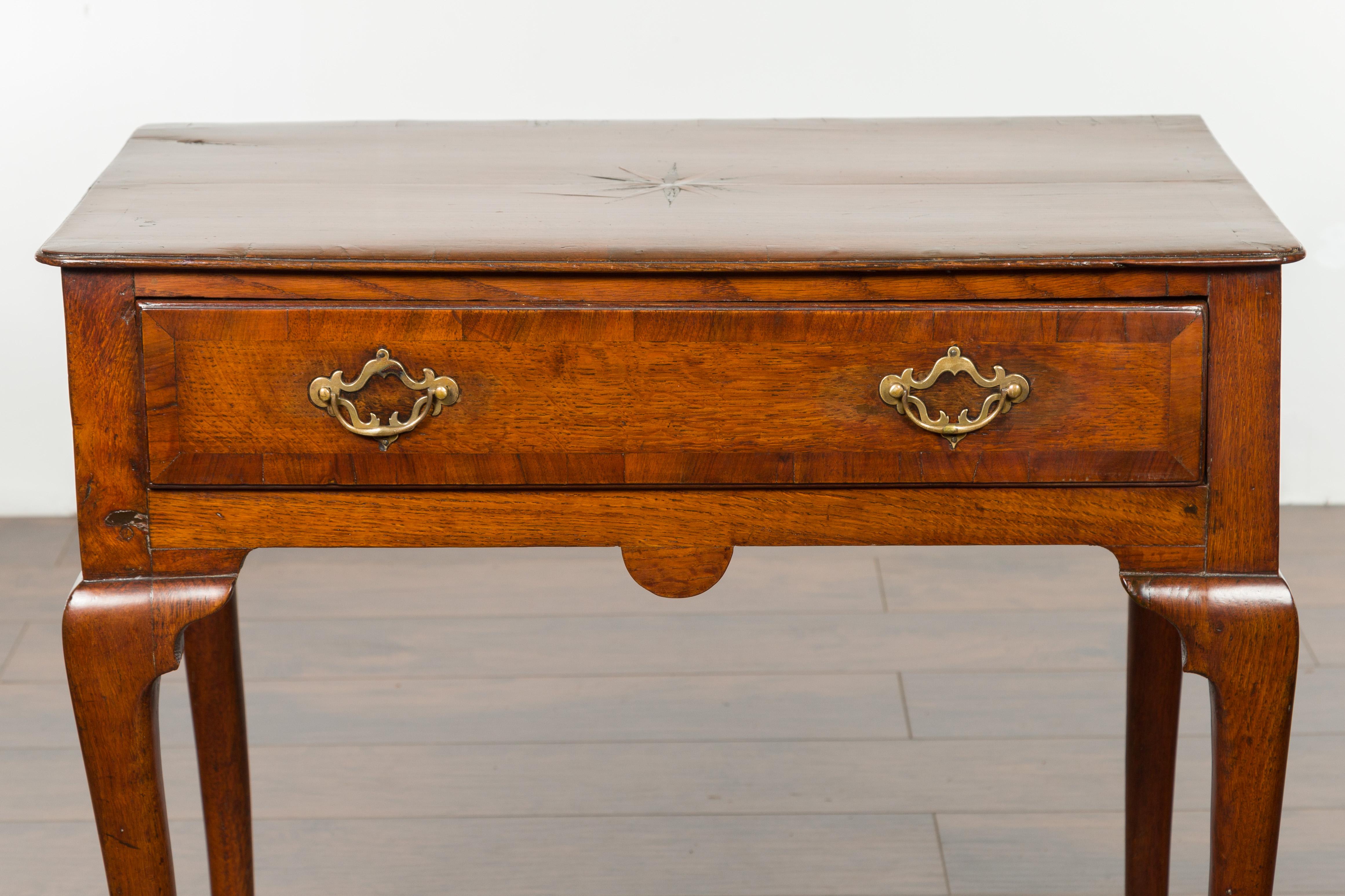 English George III Period 1810s Oak Lowboy with Single Drawer and Star Inlay 1