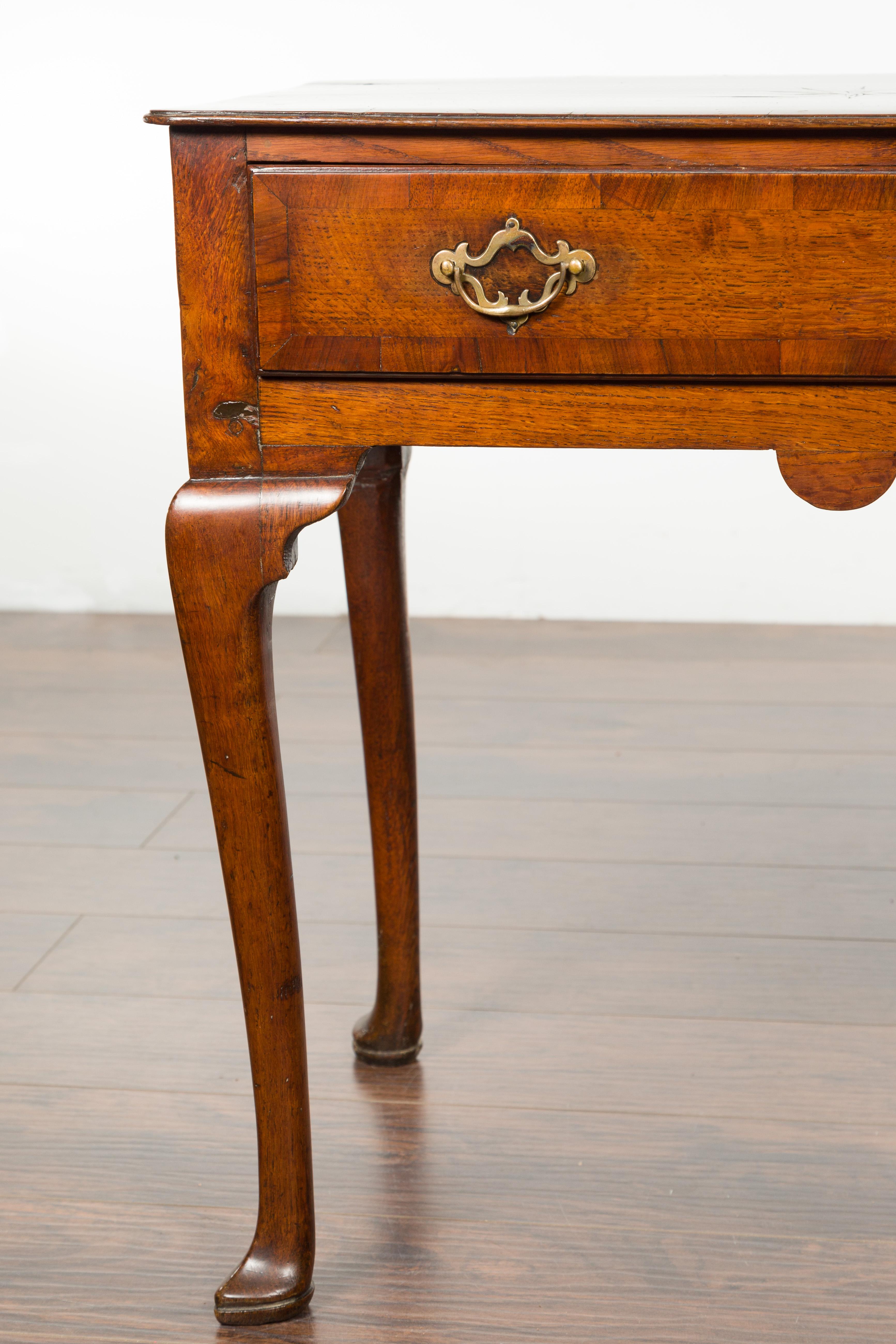 English George III Period 1810s Oak Lowboy with Single Drawer and Star Inlay 2