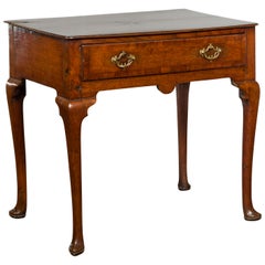 English George III Period 1810s Oak Lowboy with Single Drawer and Star Inlay