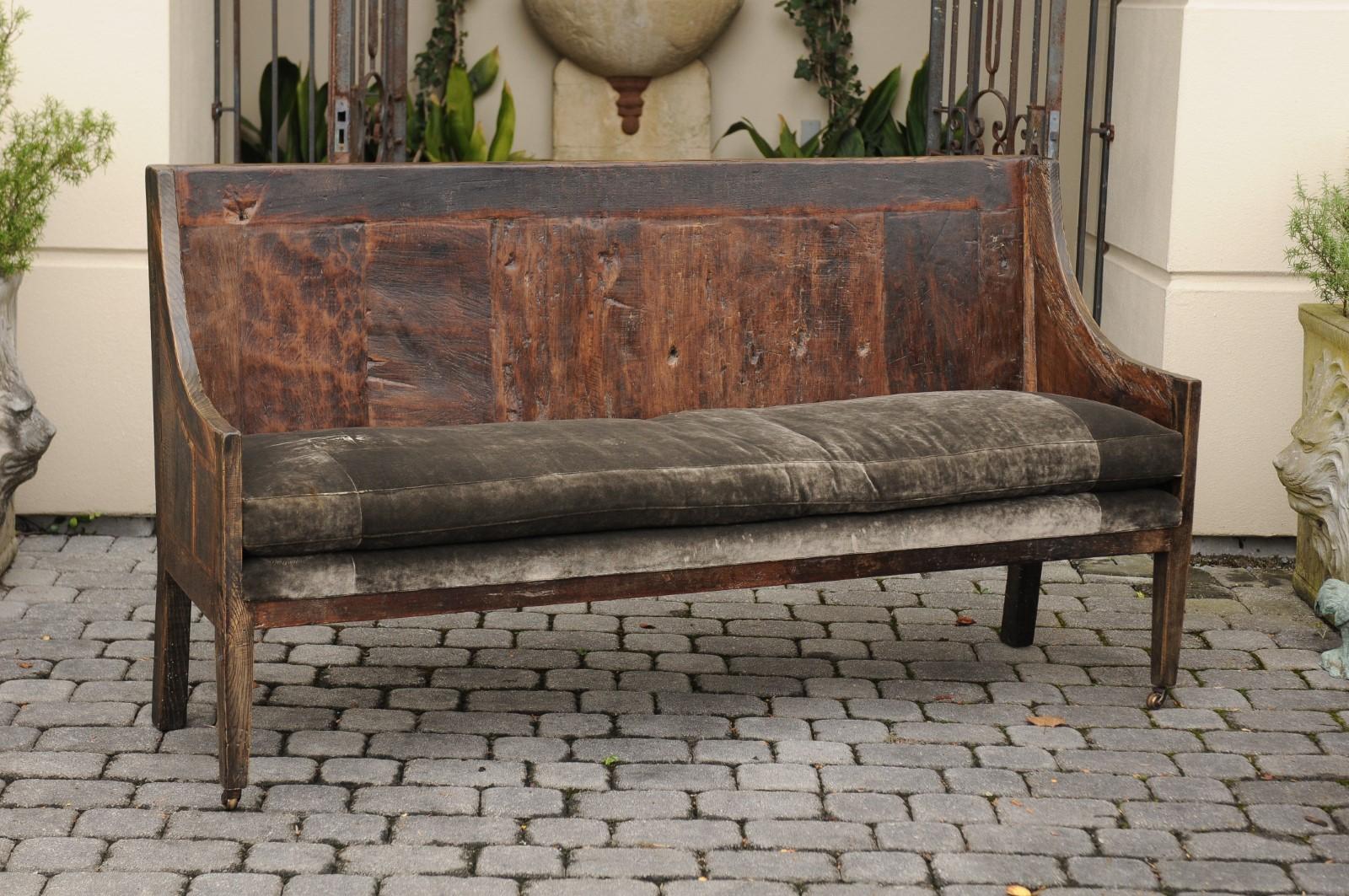 18th Century English George III Period Chestnut Bench circa 1780 with Upholstery and Casters