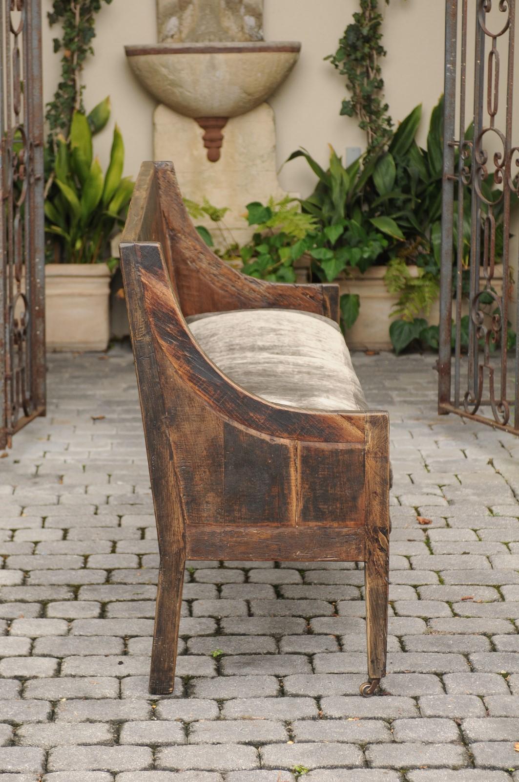 English George III Period Chestnut Bench circa 1780 with Upholstery and Casters 1