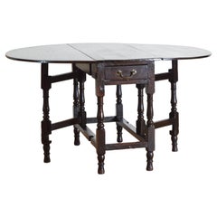 English George III Period Dark Oak 2-Drawer Gateleg Table, Late 18th Century