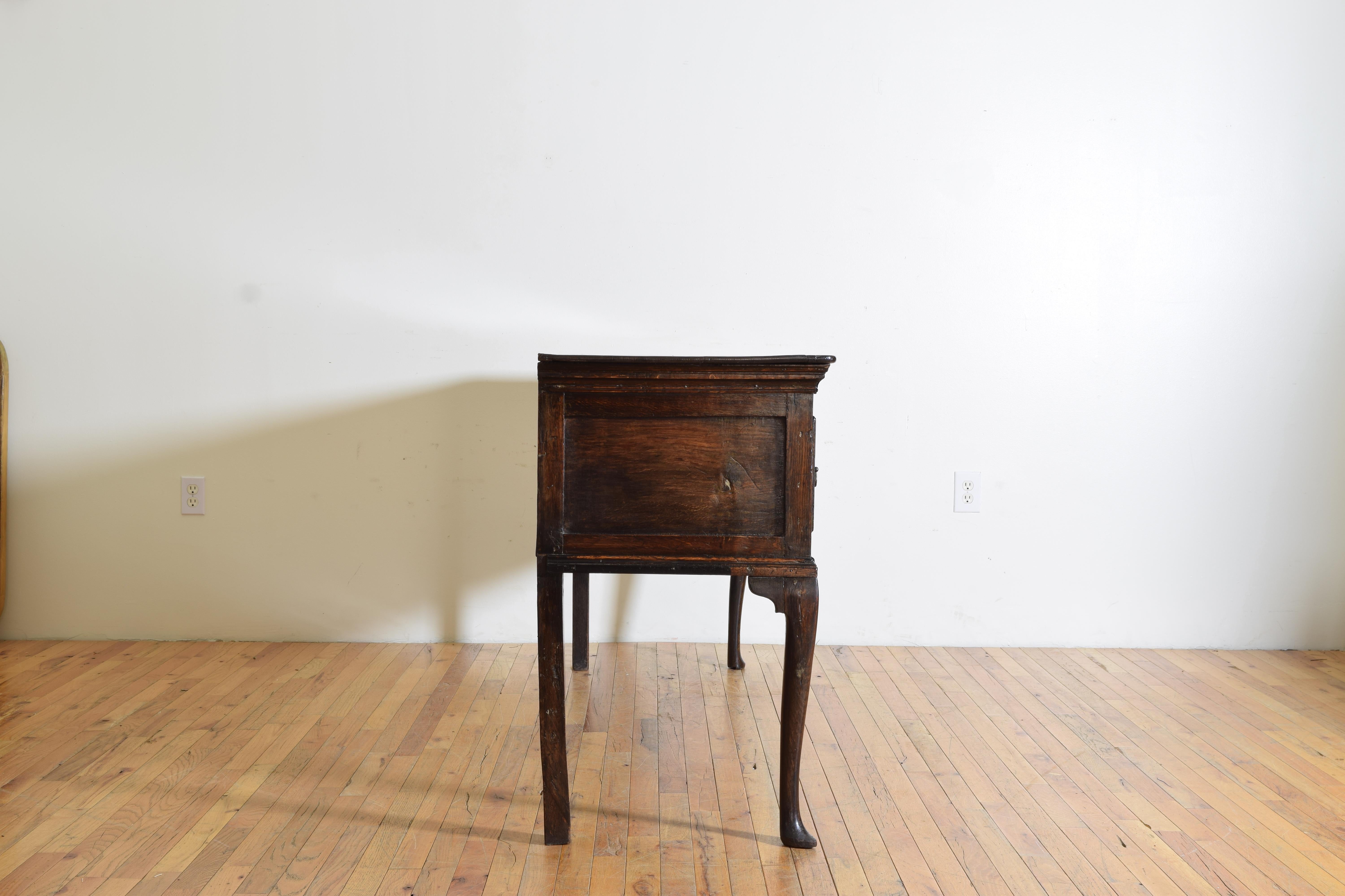 Mid-18th Century English, George III Period Figured Oak 3-Drawer Dresser Base, ca, .1760-1770