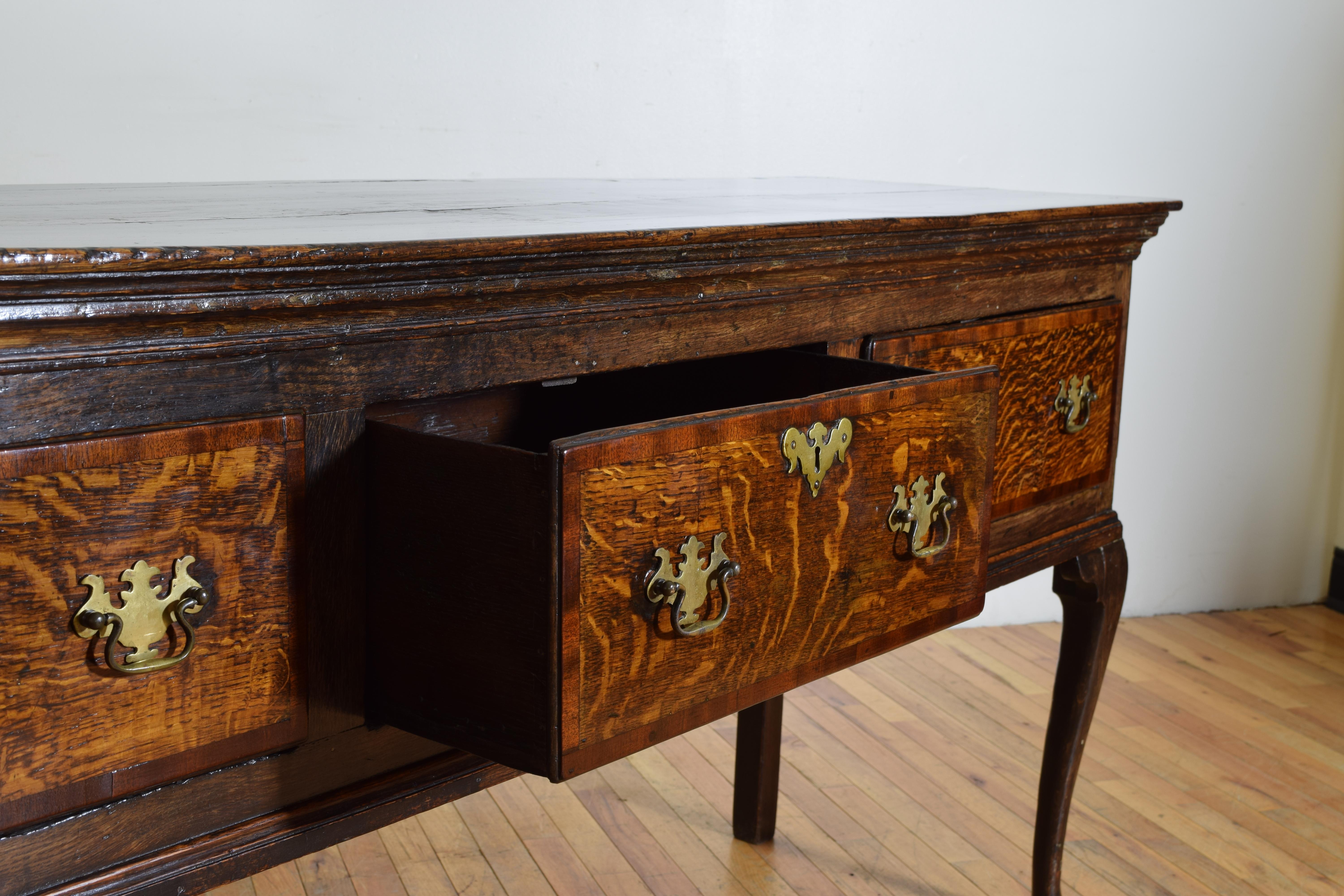 English, George III Period Figured Oak 3-Drawer Dresser Base, ca, .1760-1770 2