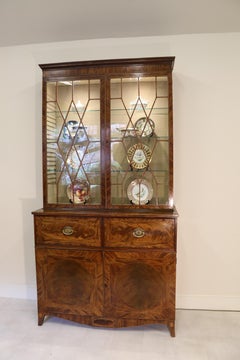 English George III Period Flame Mahogany Secretaire Bookcase/Display Cabinet