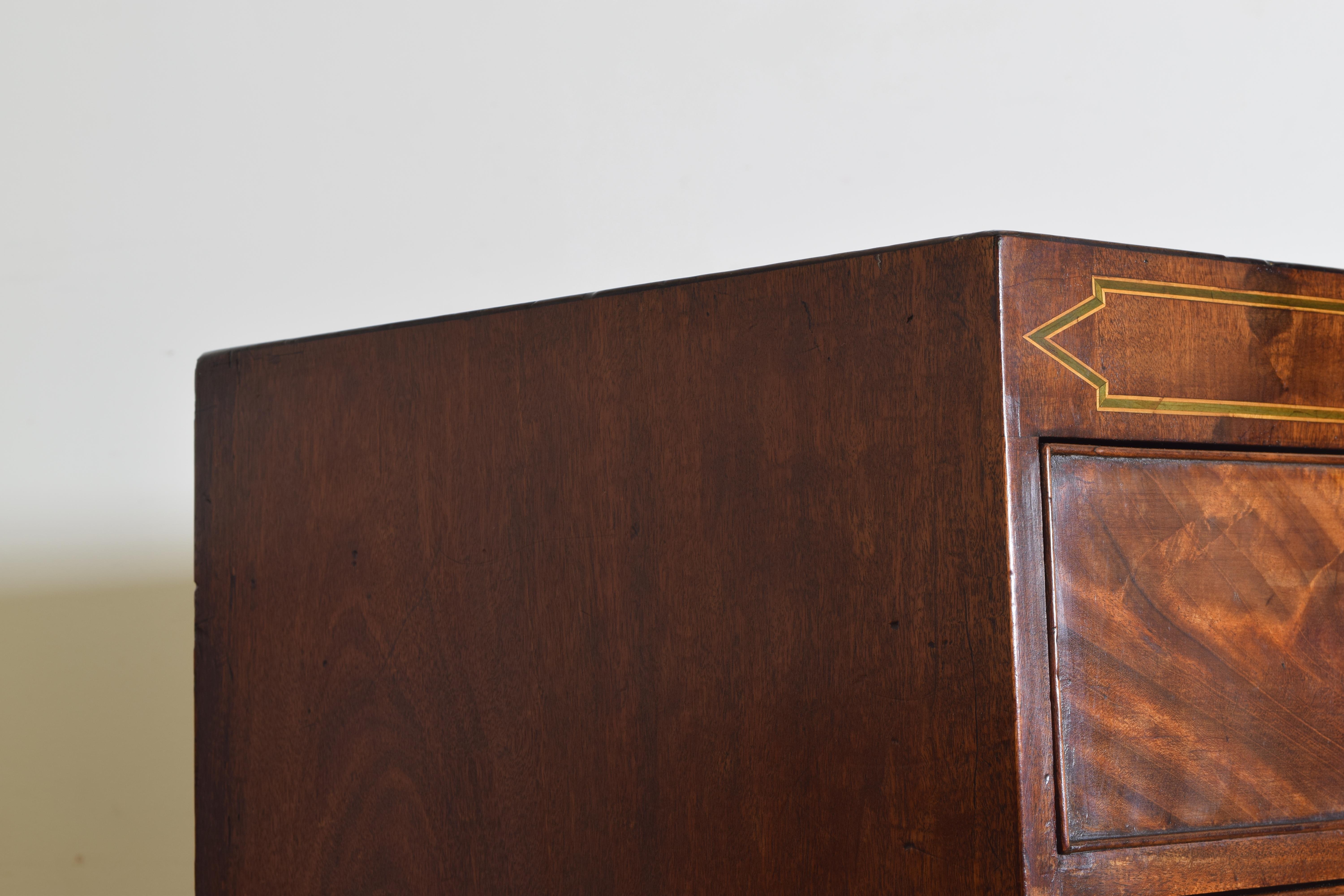 English George III Period Mahogany & Satinwood Inlaid Bowfront Chest, circa 1810 4