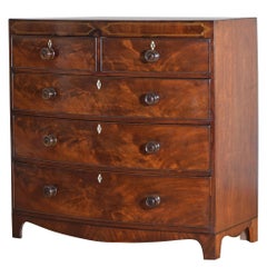 Antique English George III Period Mahogany & Satinwood Inlaid Bowfront Chest, circa 1810