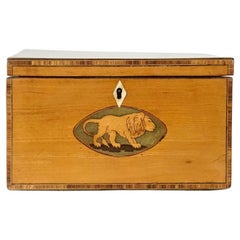 English George III Satinwood Inlaid 'Aesop's Fables' Tea Caddy, circa 1800