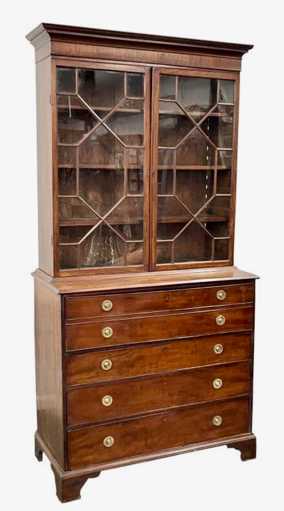 Mahogany English George III Secretaire Bookcase, circa 1790