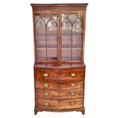 English George III Secretary Bowfront Bureau Bookcase, circa 1810