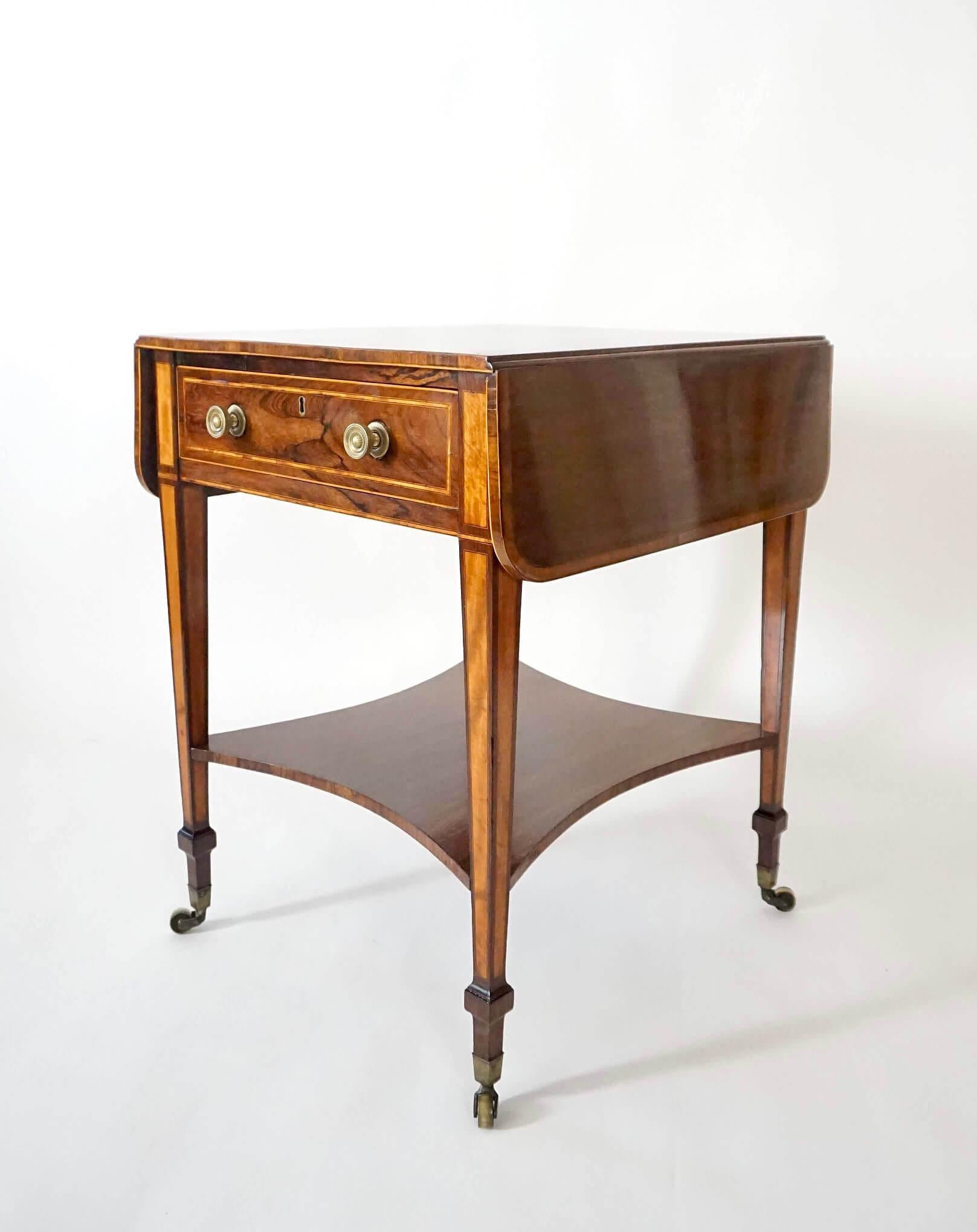 Englischer George III Sheraton Rosenholz & Satinholz Pembroke Tisch, um 1800 (Handgefertigt) im Angebot
