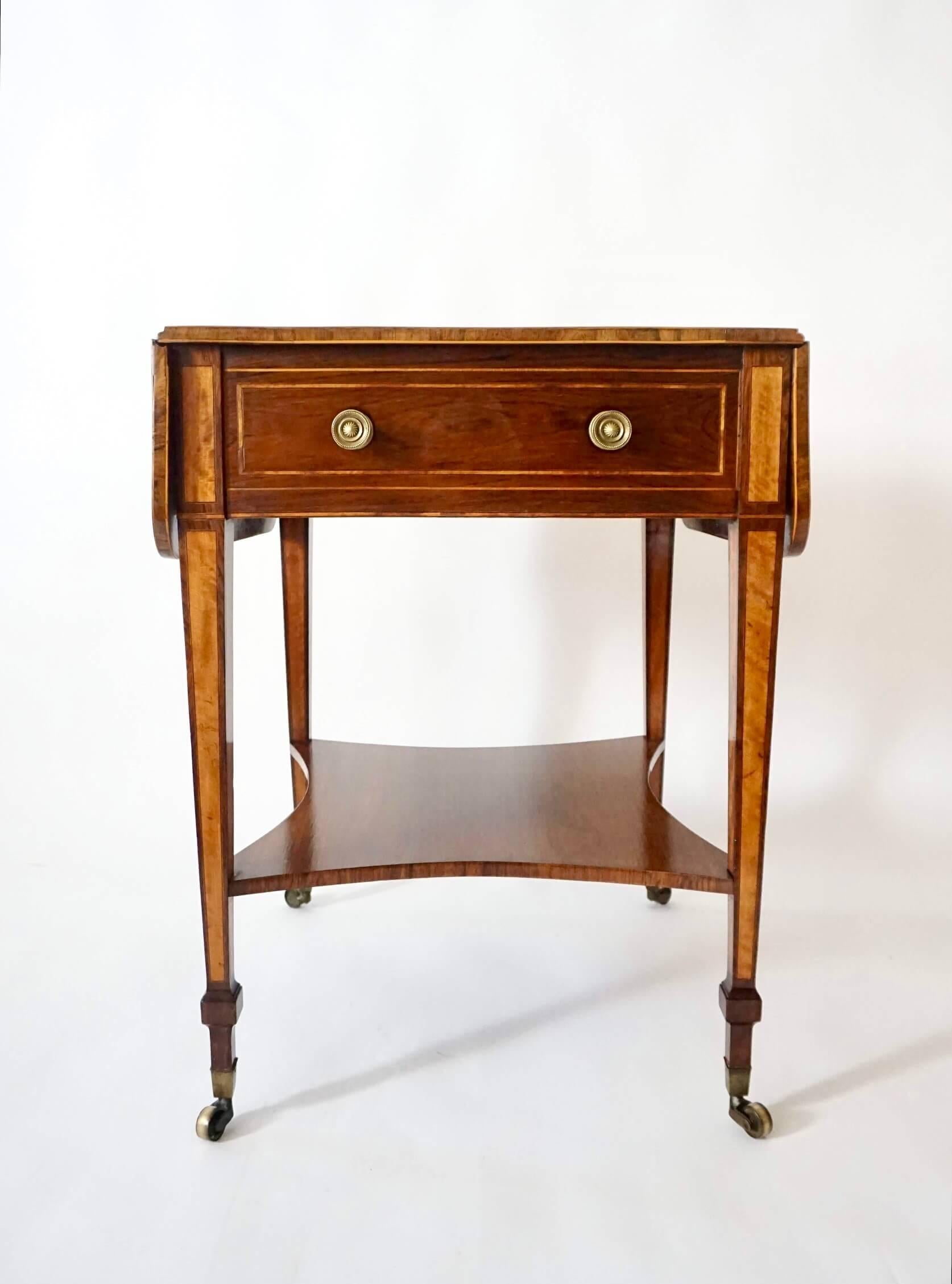 Brass English George III Sheraton Rosewood & Satinwood Pembroke Table, circa 1800 For Sale