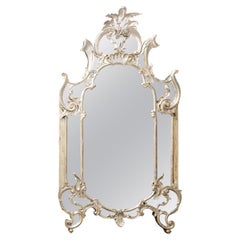 Antique English George III Silvered Carved Wood Mirror