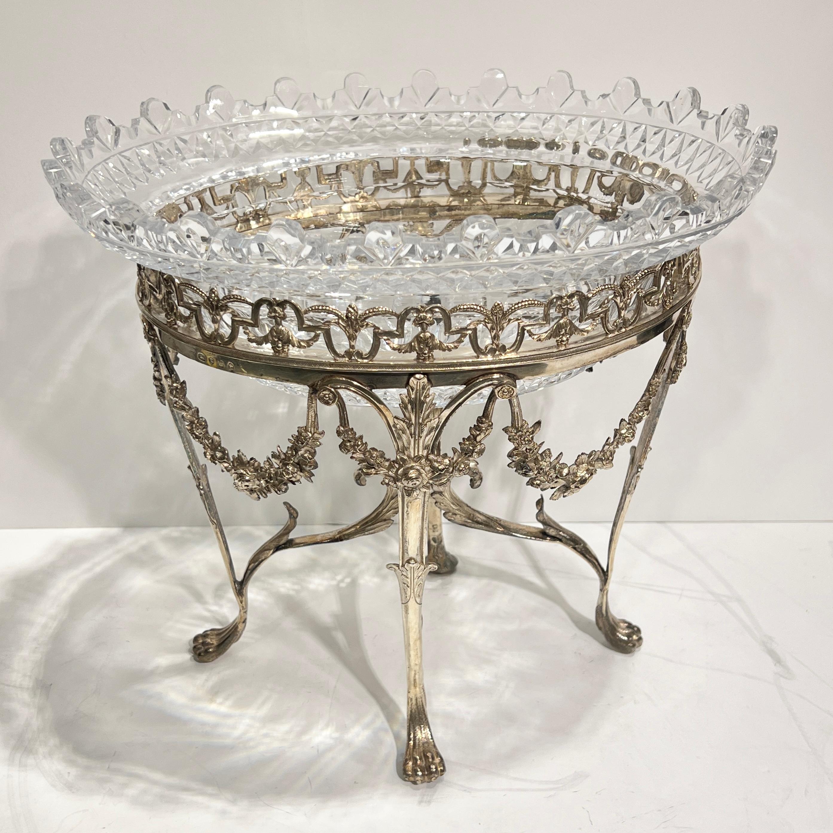 19th Century English George III Sterling Silver and Cut Glass Epergne 4-Piece Set For Sale