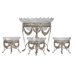 English George III Sterling Silver and Cut Glass Epergne 4-Piece Set