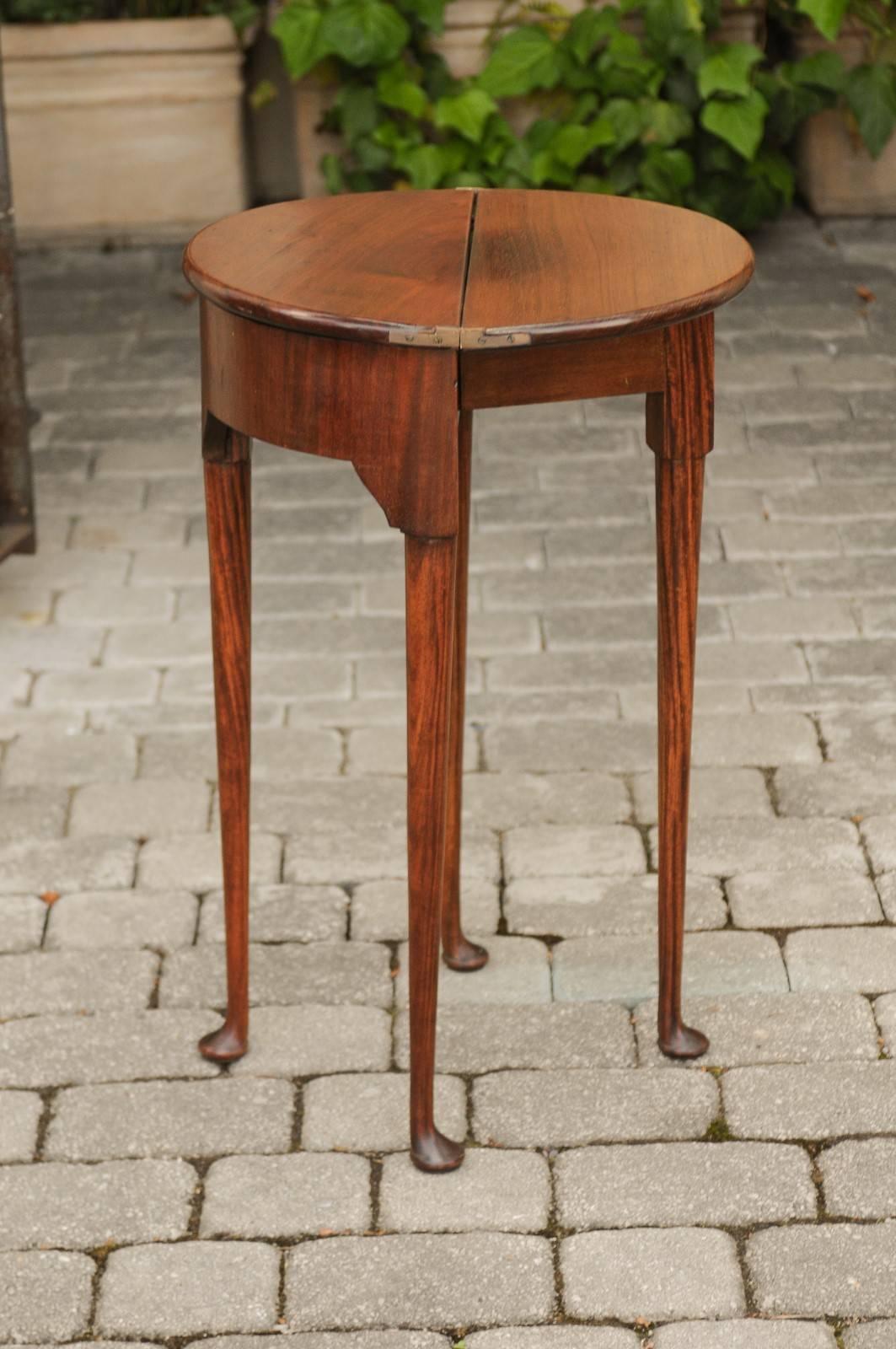 English George III Style 1850s Petite Mahogany Demilune Table with Lift Top 8
