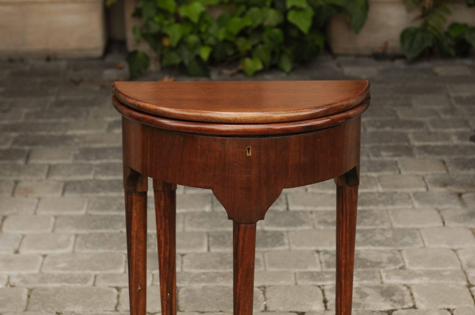 English George III Style 1850s Petite Mahogany Demilune Table with Lift Top In Good Condition In Atlanta, GA