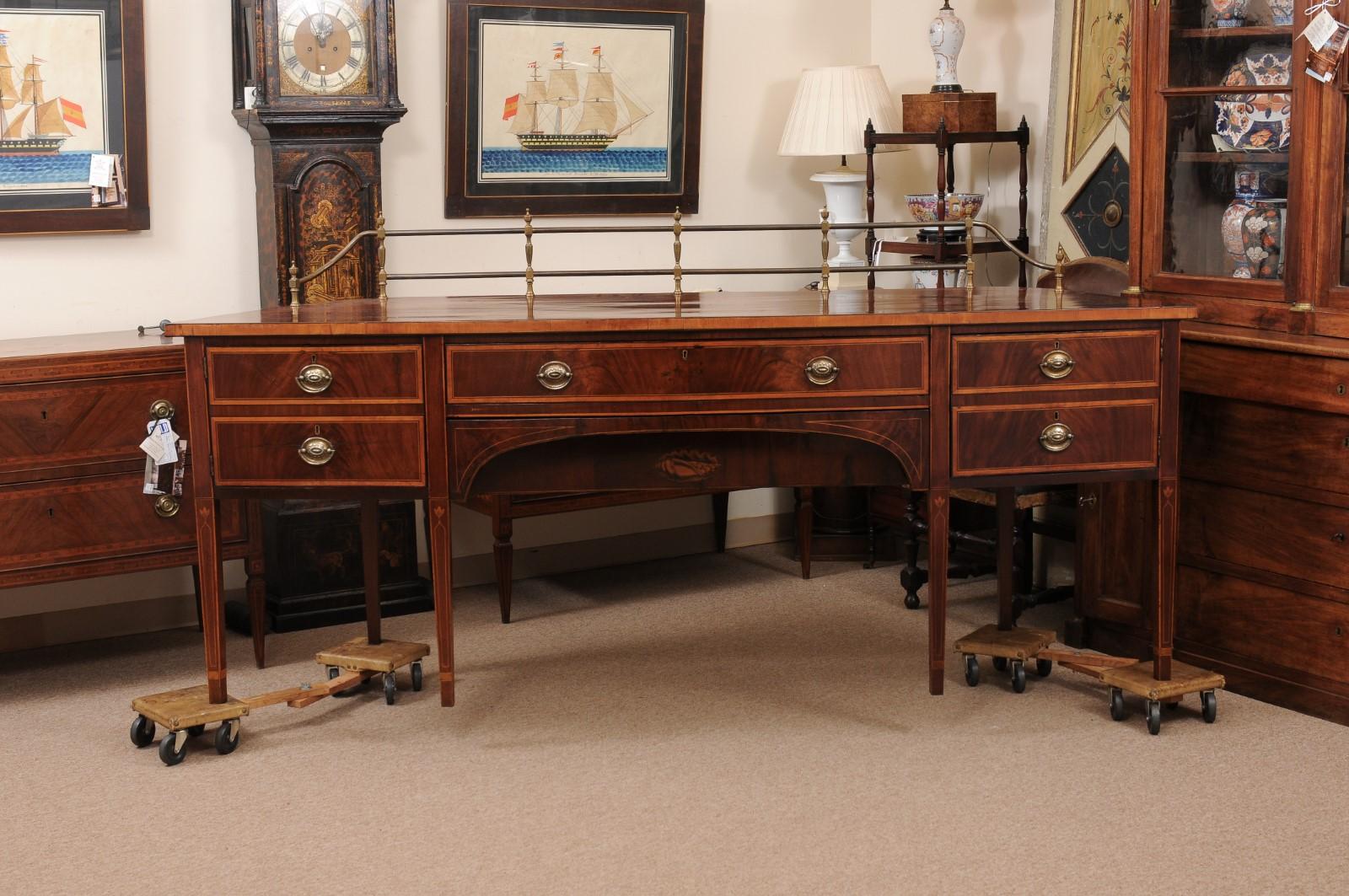 English George III Style 19th Century Sideboard in Mahogany with Brass Rail In Good Condition In Atlanta, GA