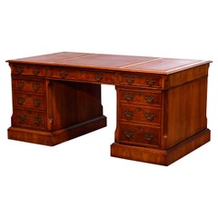 Antique English George III Style Burl Wood & Satinwood Partners Desk, Late 19th C